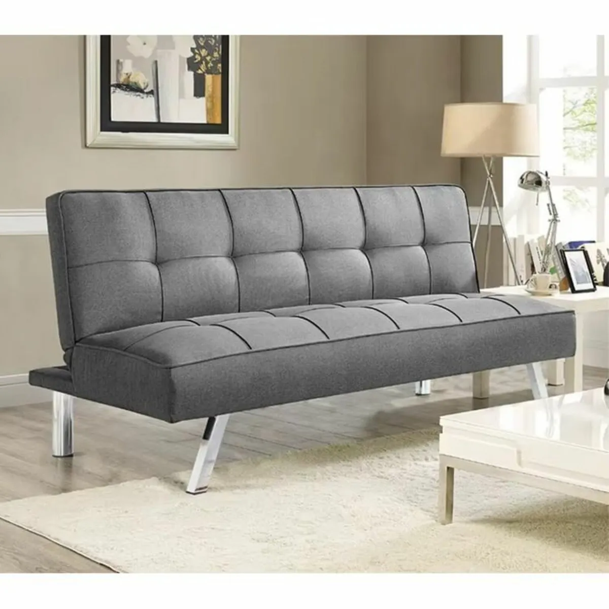 Dark Grey Folding 3 Seater Fabric Sofa Bed - Image 1