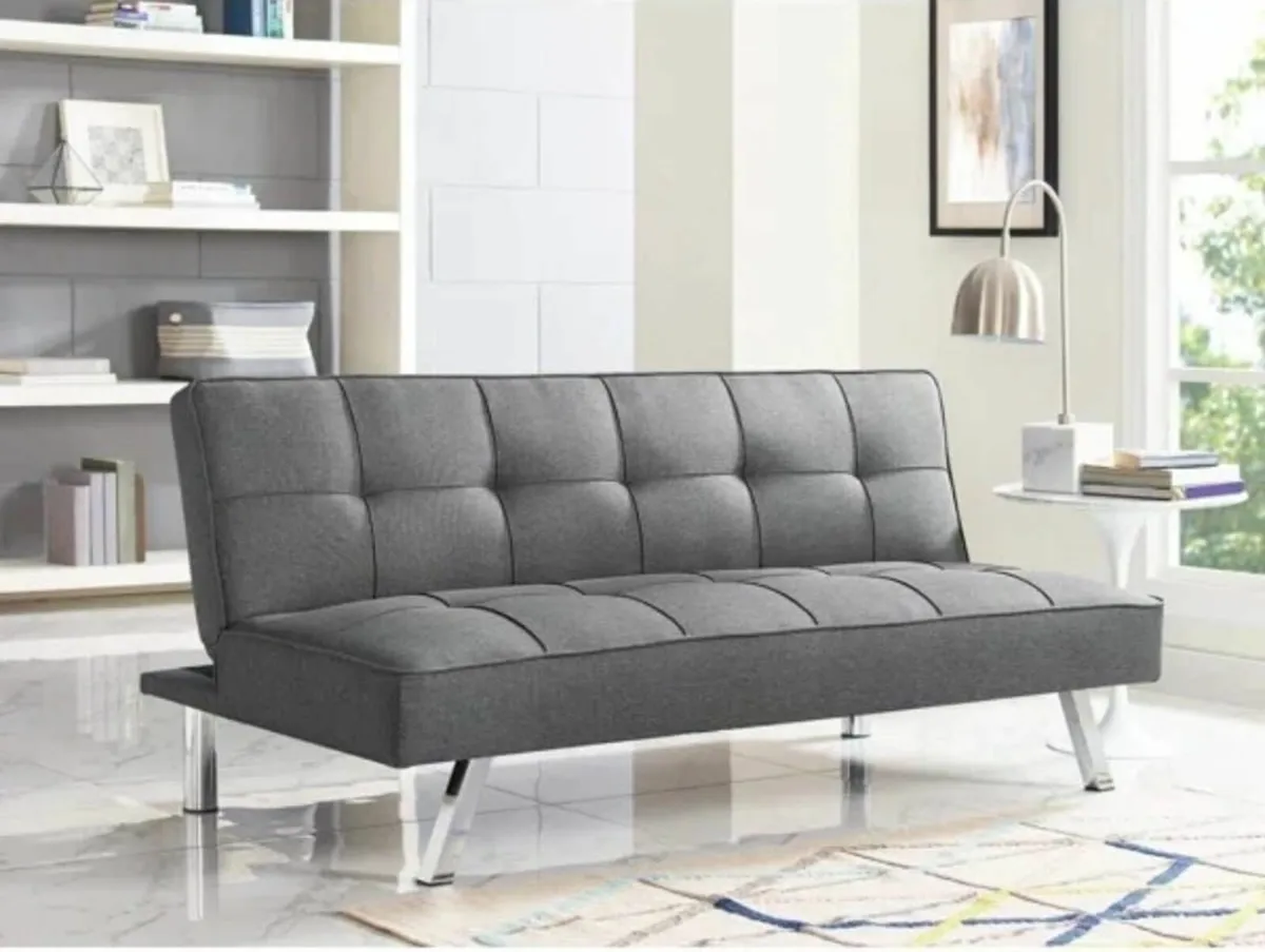 Dark Grey Folding 3 Seater Fabric Sofa Bed - Image 1