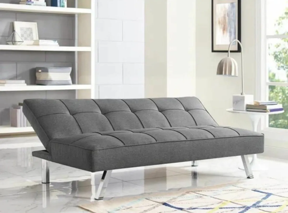Dark Grey Folding 3 Seater Fabric Sofa Bed - Image 2