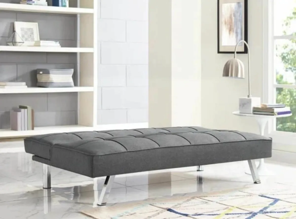 Dark Grey Folding 3 Seater Fabric Sofa Bed - Image 3