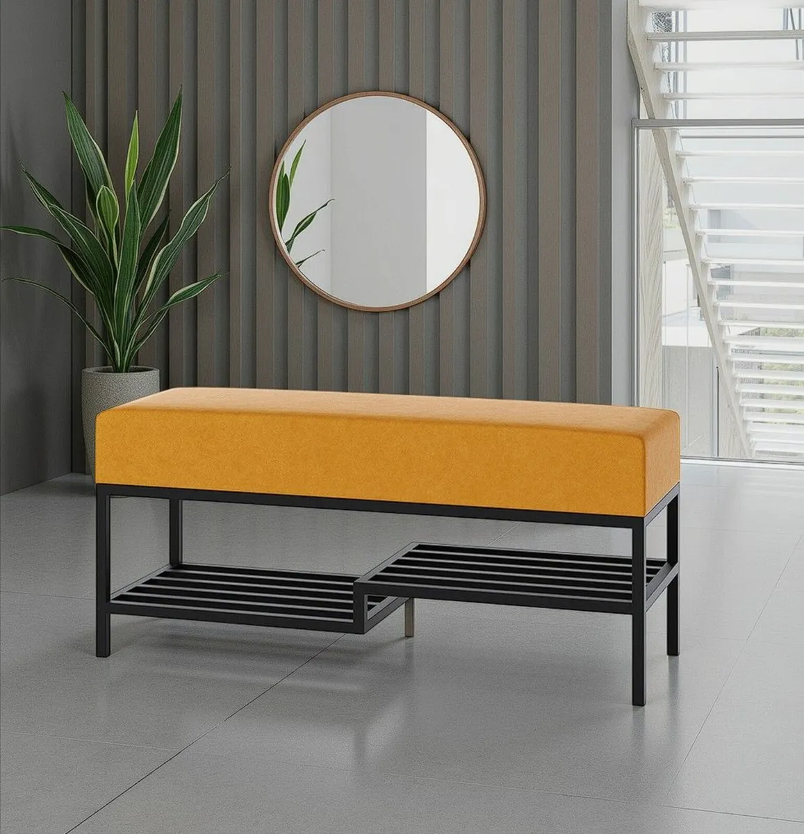 Ashton Modern Upholstered Bench with Shoe Rack - Image 2