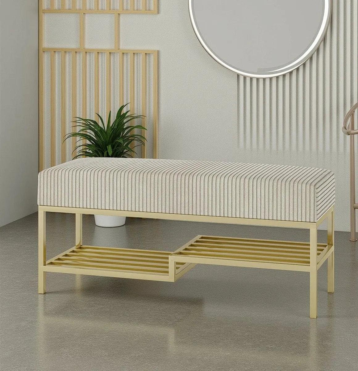 Ashton Modern Upholstered Bench with Shoe Rack - Image 4