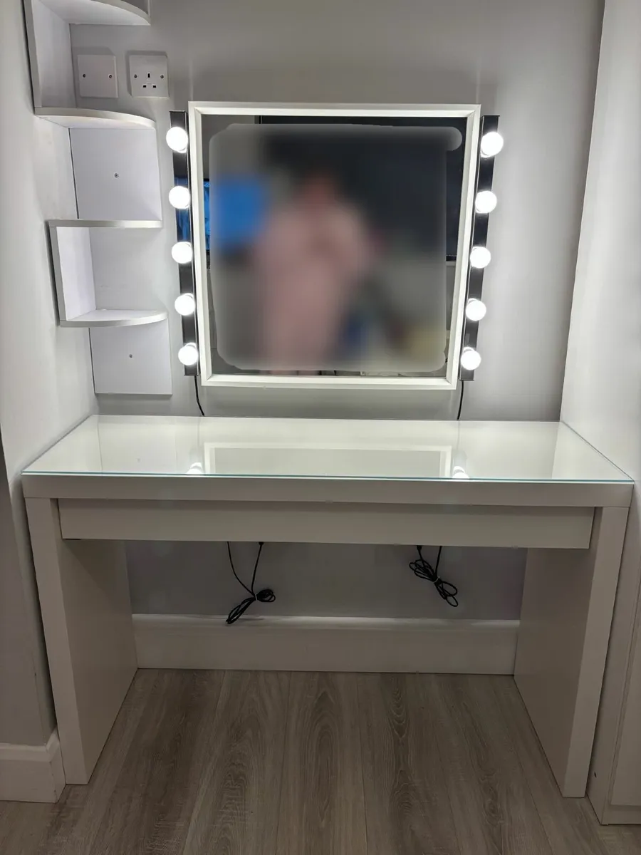 White Dressing Table, Mirror & Vanity Lights - Image 1