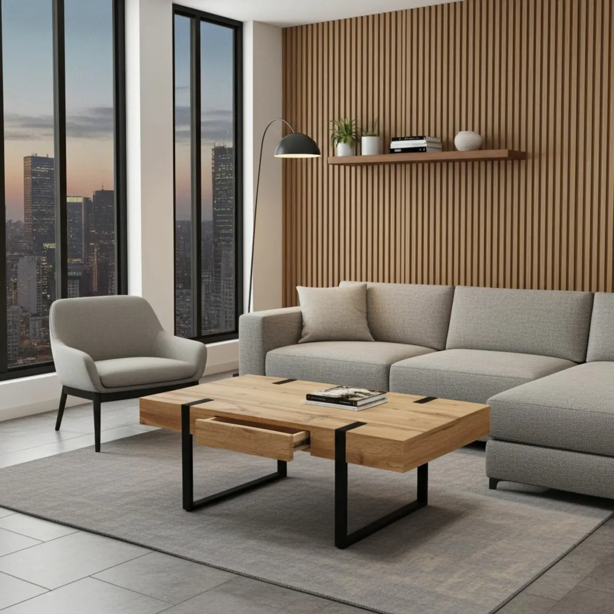 Ines Industrial Coffee Table with Drawer - Image 2