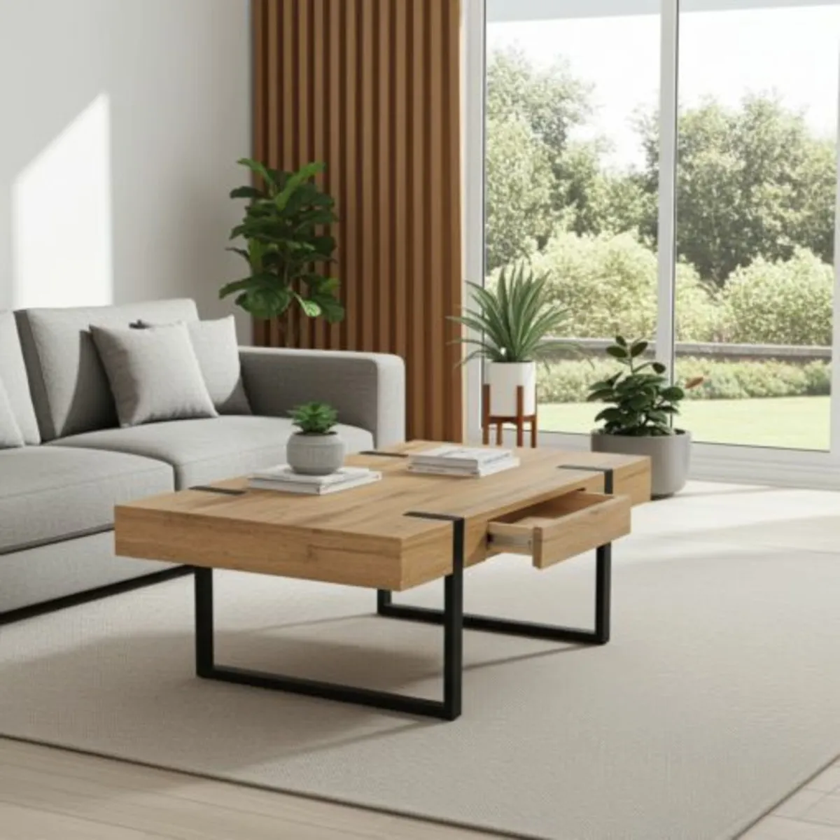 Ines Industrial Coffee Table with Drawer - Image 3