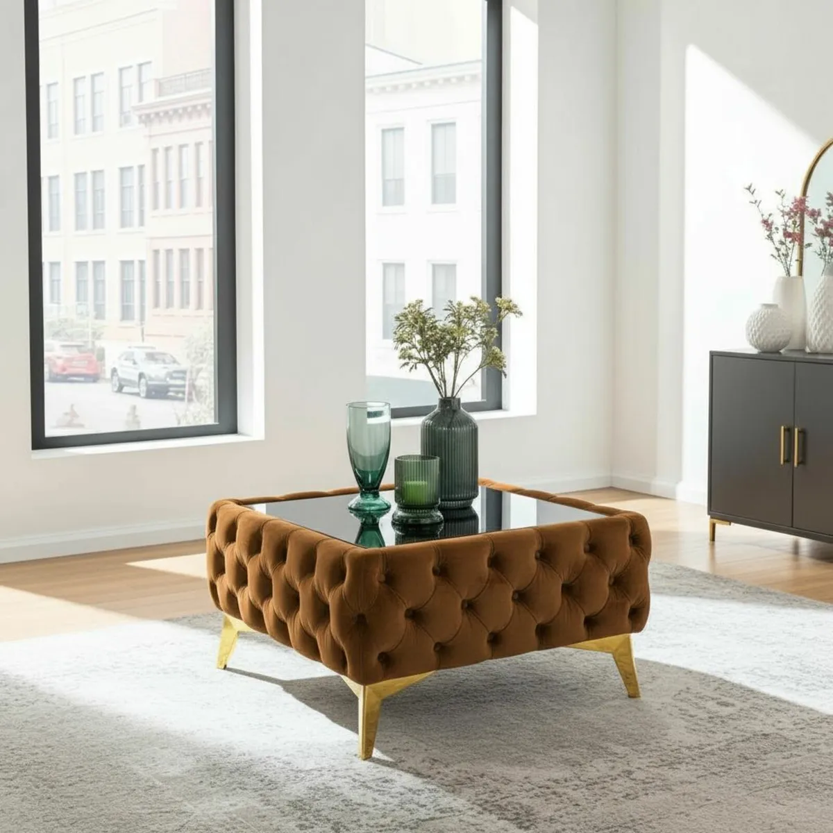 Luxury Velvet Chesterfield Coffee Table 63x63x35cm - Image 1