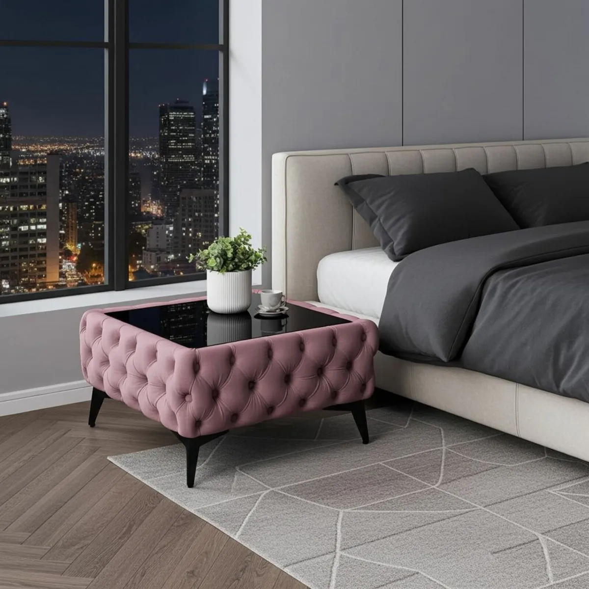 Luxury Velvet Chesterfield Coffee Table 63x63x35cm - Image 2