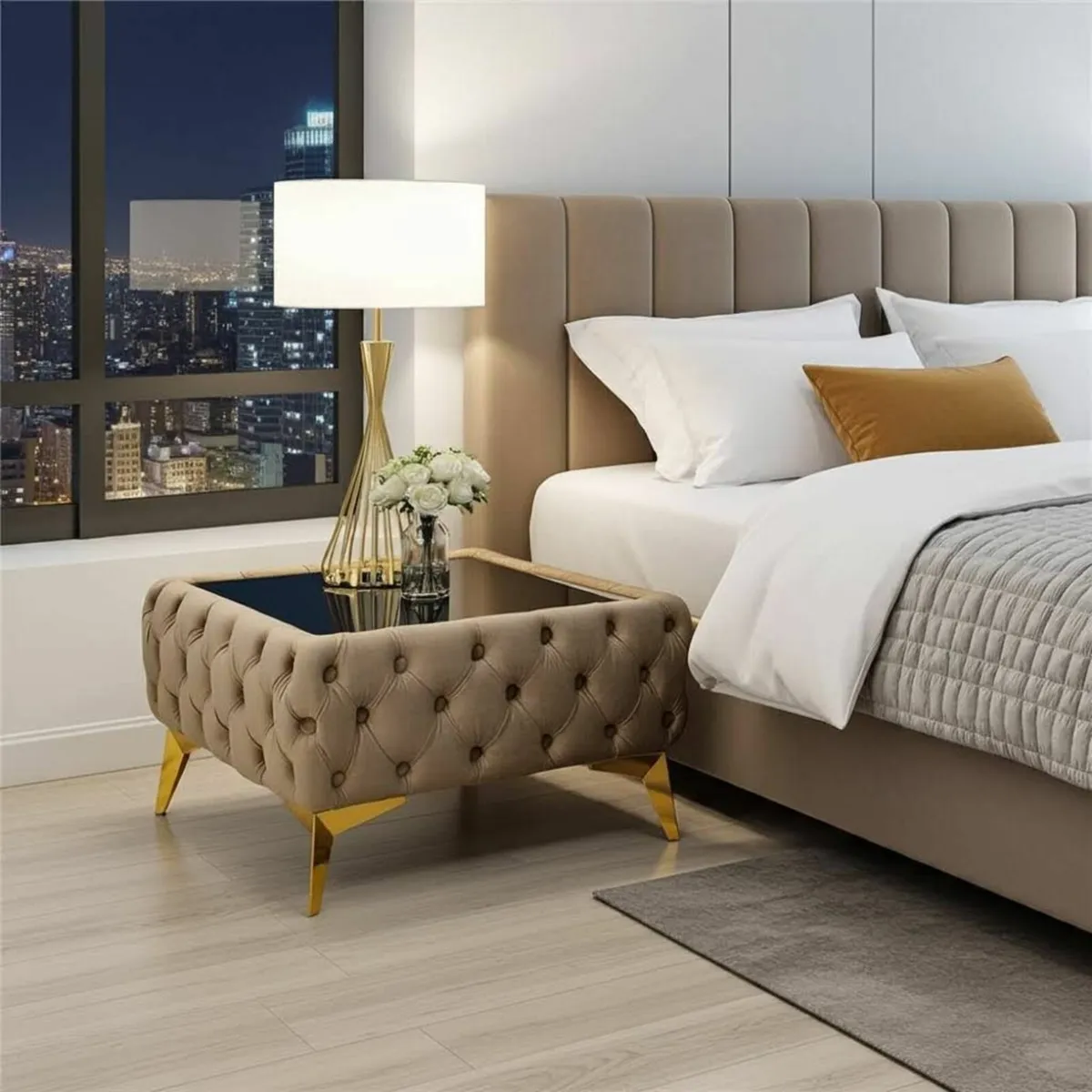 Luxury Velvet Chesterfield Coffee Table 63x63x35cm - Image 4