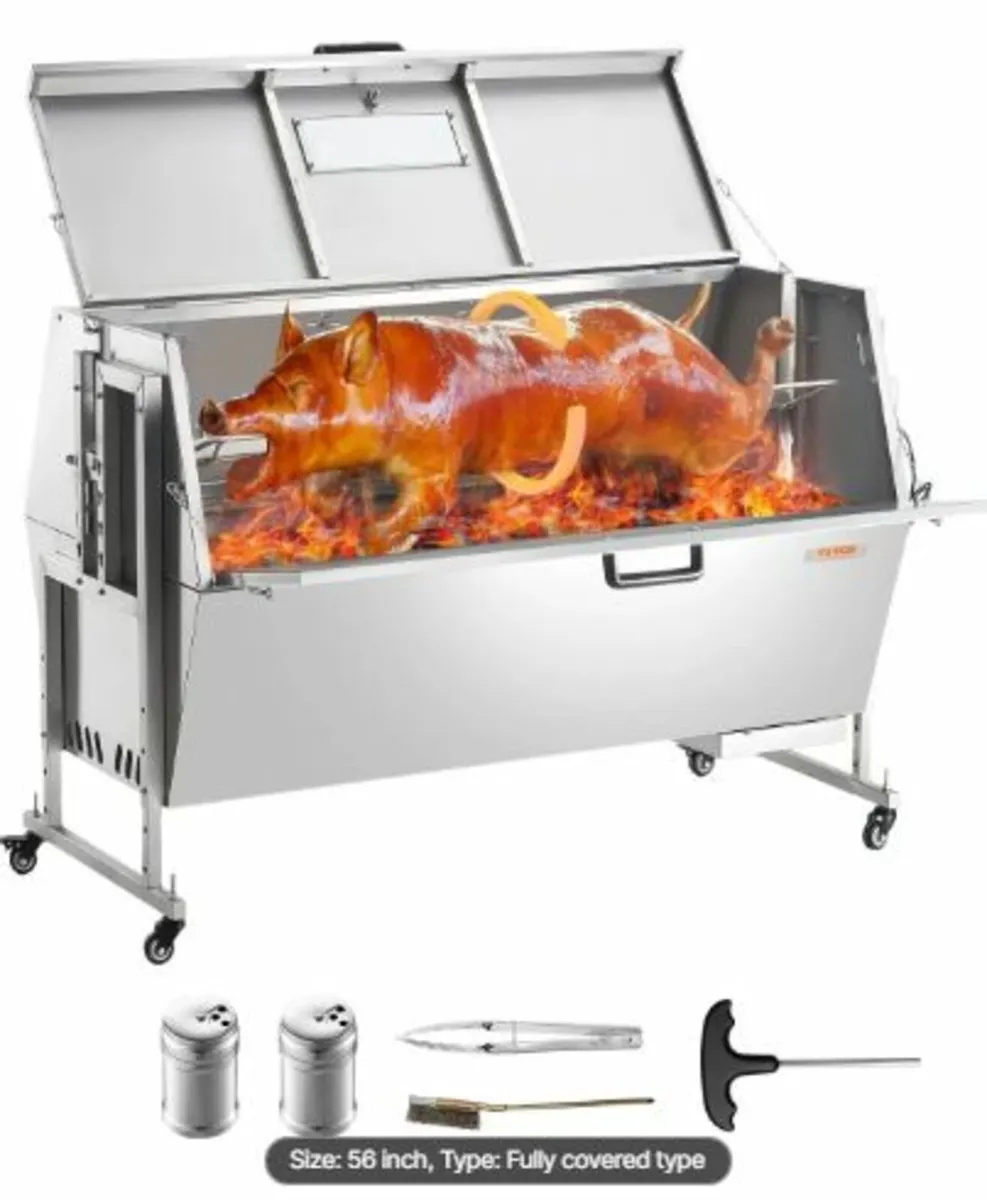60W Rotisserie Grill with Hooded Cover,56 Inch Pig - Image 1