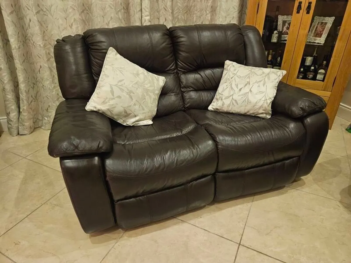 Two 2 Seater leather recliners - Image 1