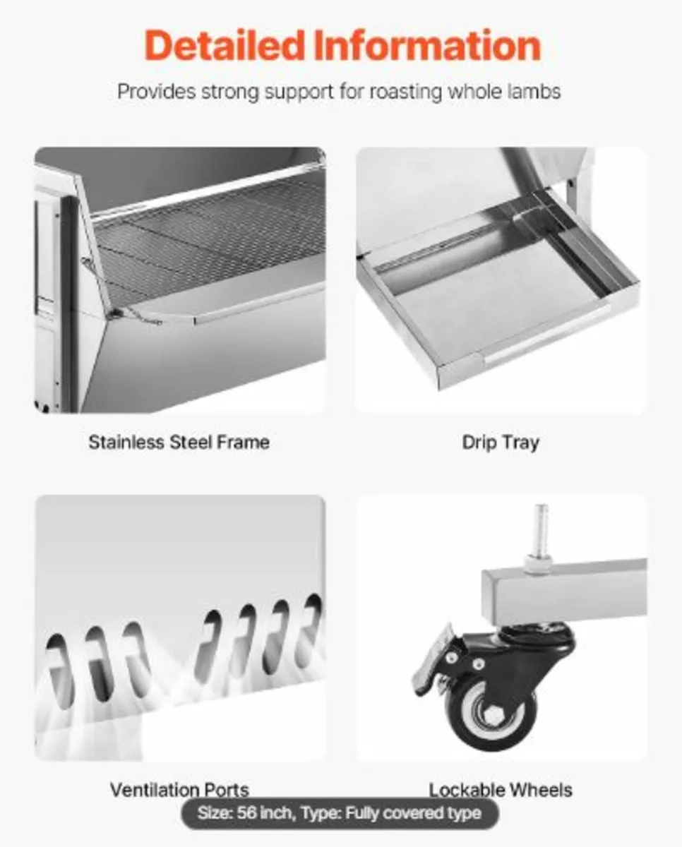 60W Rotisserie Grill with Hooded Cover,56 Inch Pig - Image 4