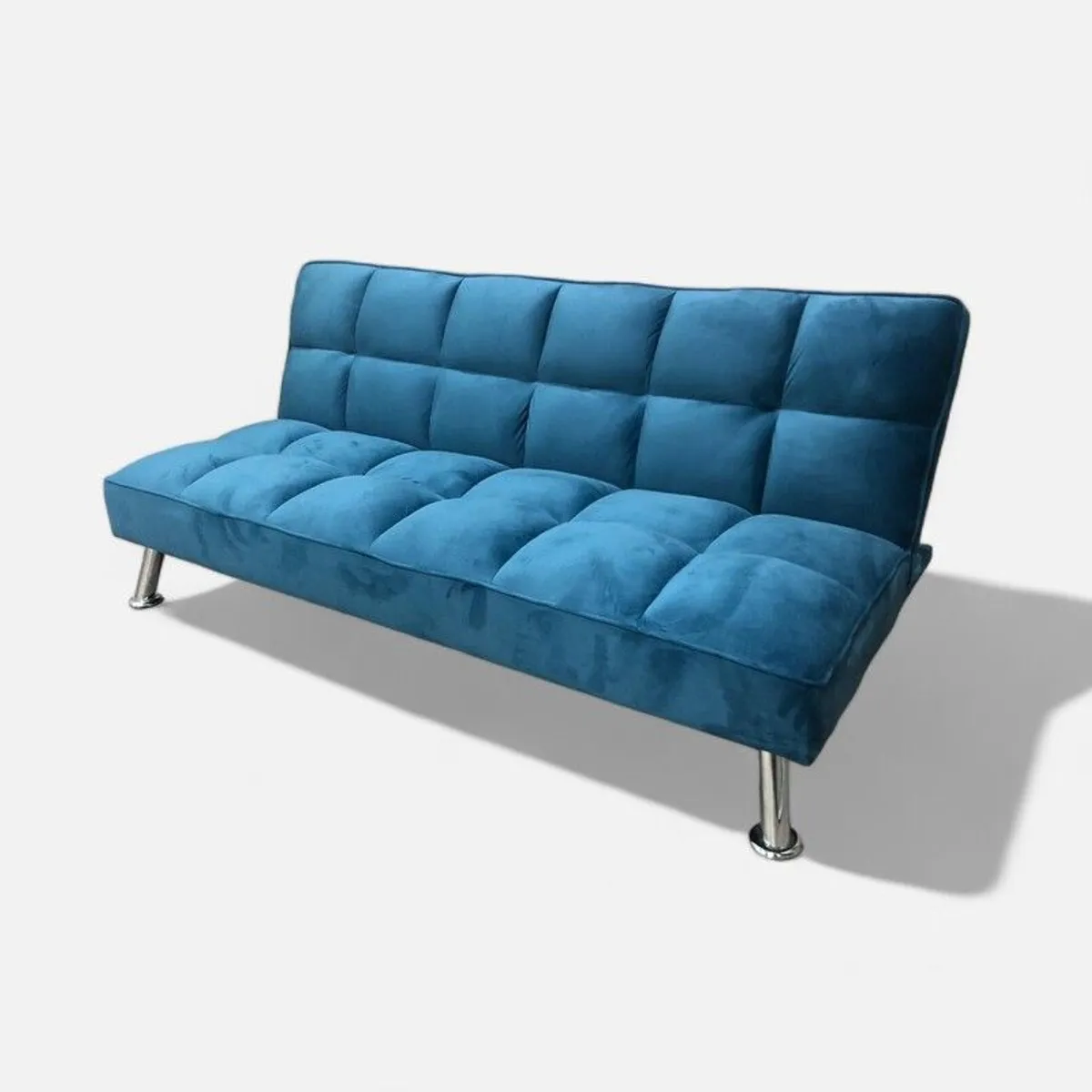 Comfy Blue Velvet Sofa Folds Out Handy, Perfect for Any Home! - Image 3