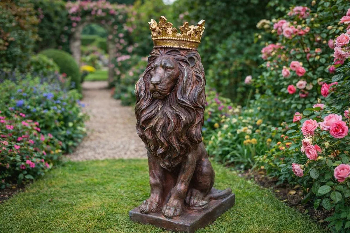 Large Antique Style Lion Garden Statue Cast Stone - Image 4