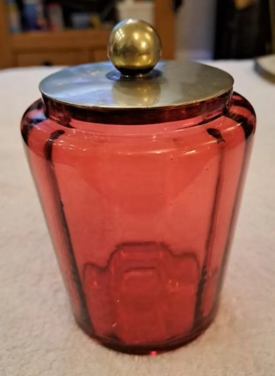 Vintage ruby glass jar and silver lid - Image 1