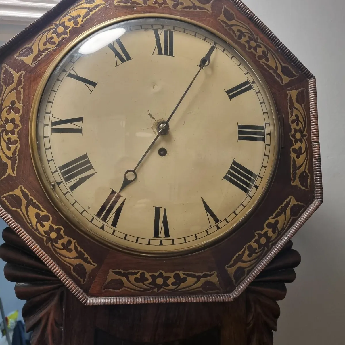 victorian rosewood brass inlaid wall  clock - Image 2