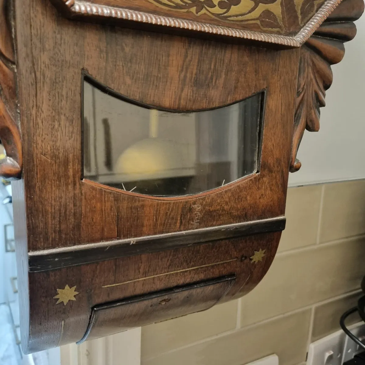 victorian rosewood brass inlaid wall  clock - Image 3
