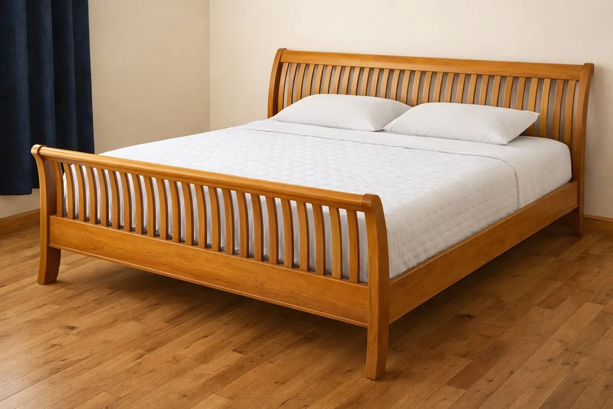 King size Wood Sleigh Bed-Refurbished-Very Solid - Image 1