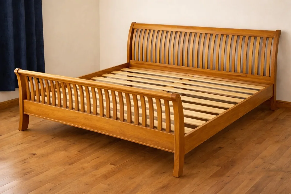 King size Wood Sleigh Bed-Refurbished-Very Solid - Image 2