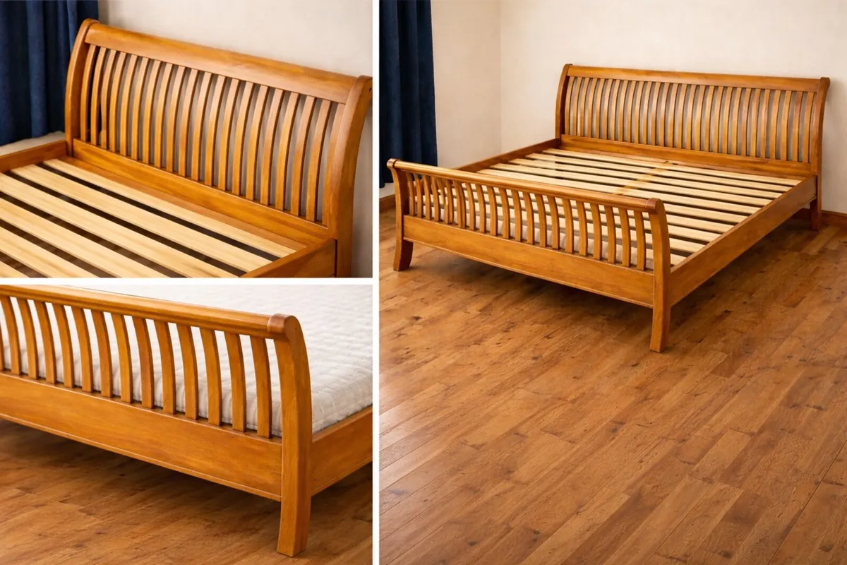 King size Wood Sleigh Bed-Refurbished-Very Solid - Image 3