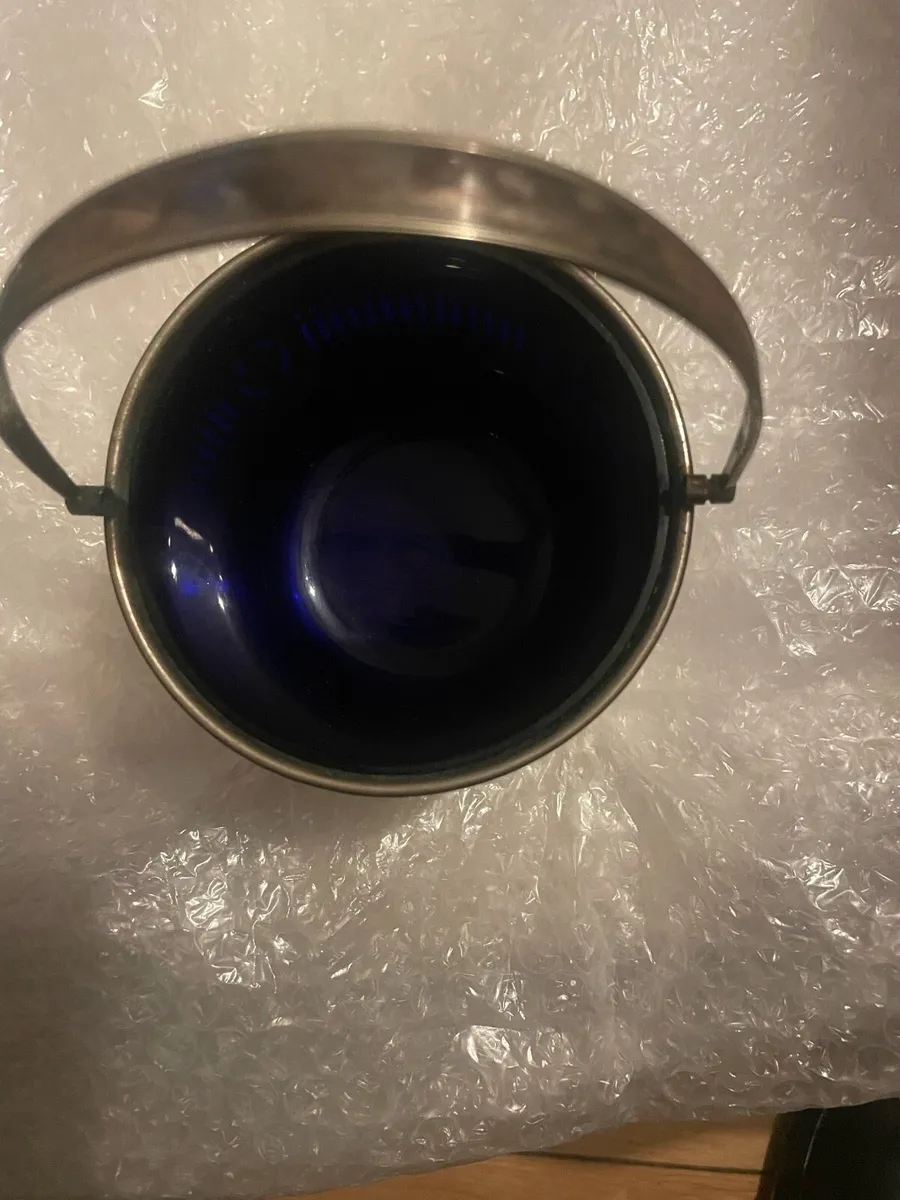 Silver plated bowl blue cobalt liner - Image 3