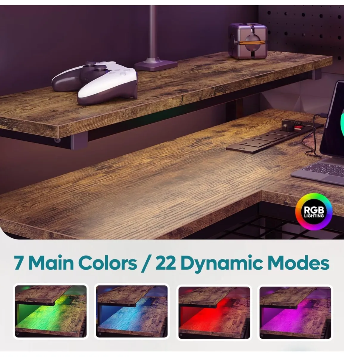 132.5CM L-Shaped Desk with 3 Power Outlets & 2 USB - Image 3