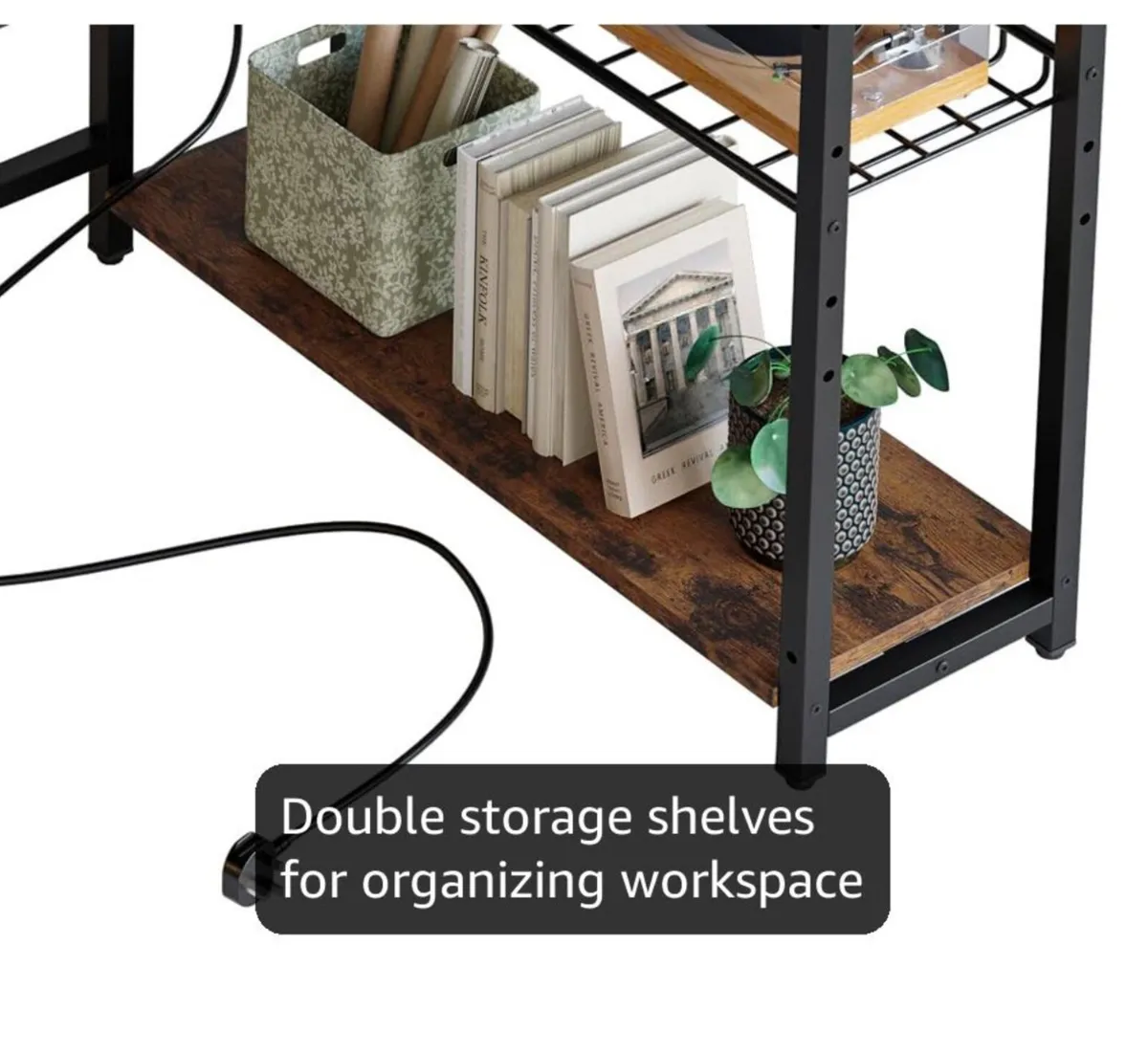 132.5CM L-Shaped Desk with 3 Power Outlets & 2 USB - Image 4