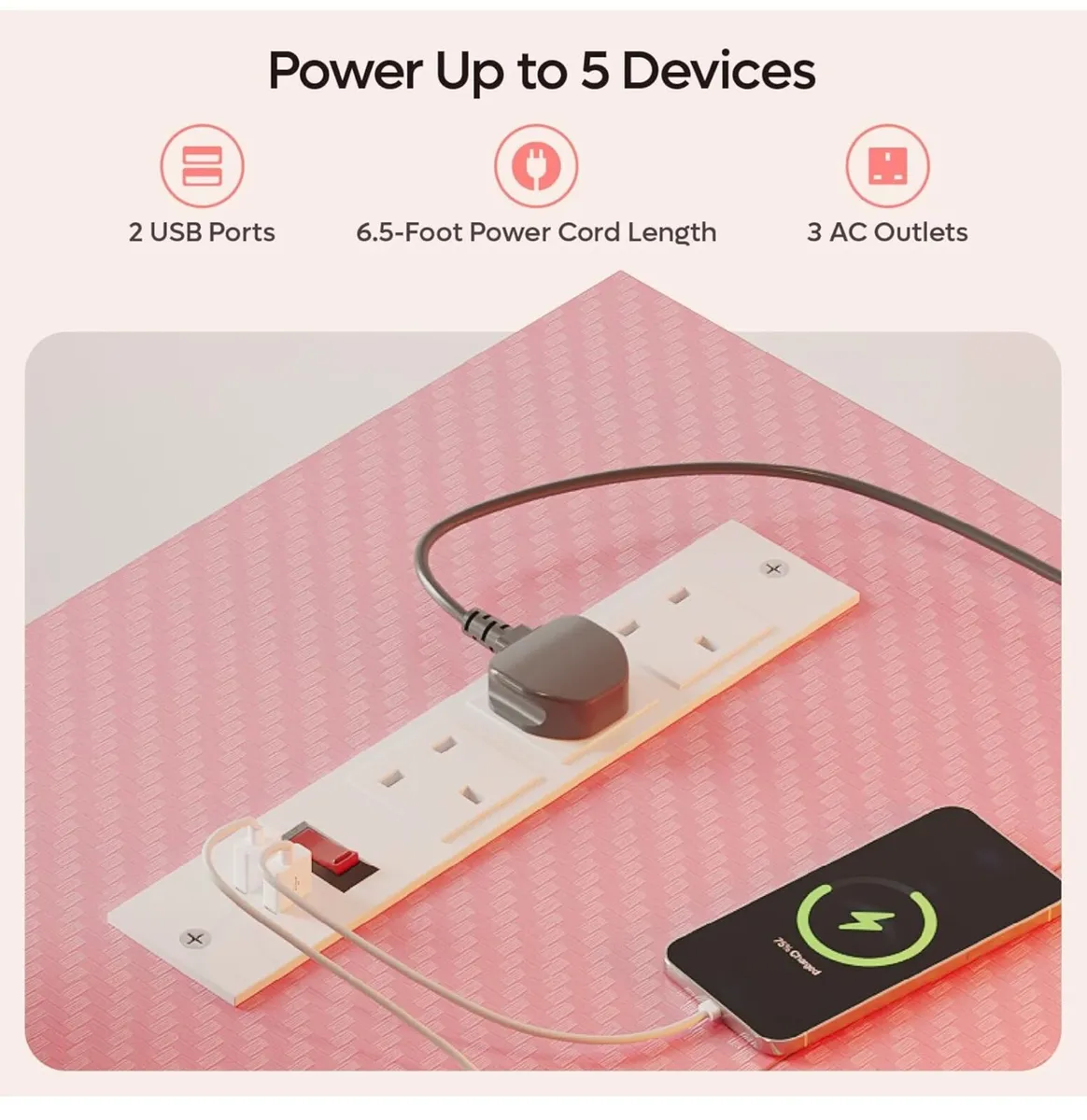 L-Shaped RGB Gaming Desk 132CM with Power Outlets - Image 3