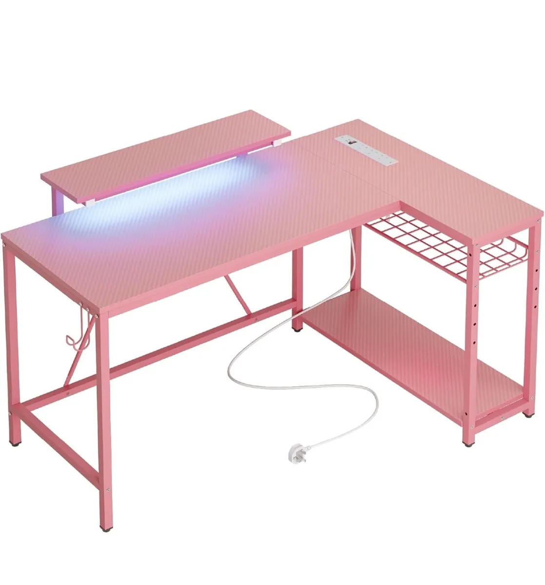 L-Shaped RGB Gaming Desk 132CM with Power Outlets - Image 2
