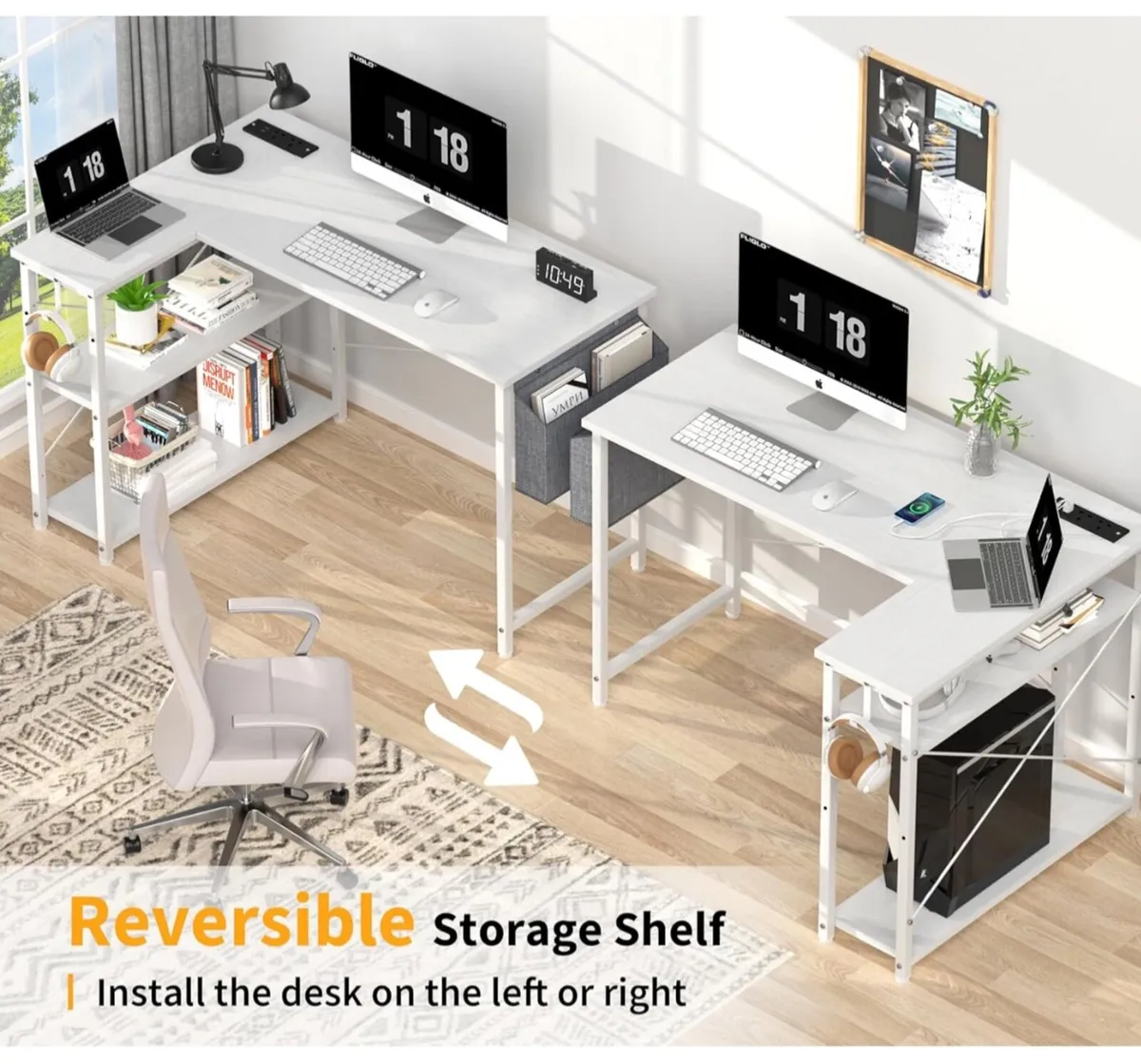 L Shaped Computer Desk with Power Outlet, 118CM Co - Image 2