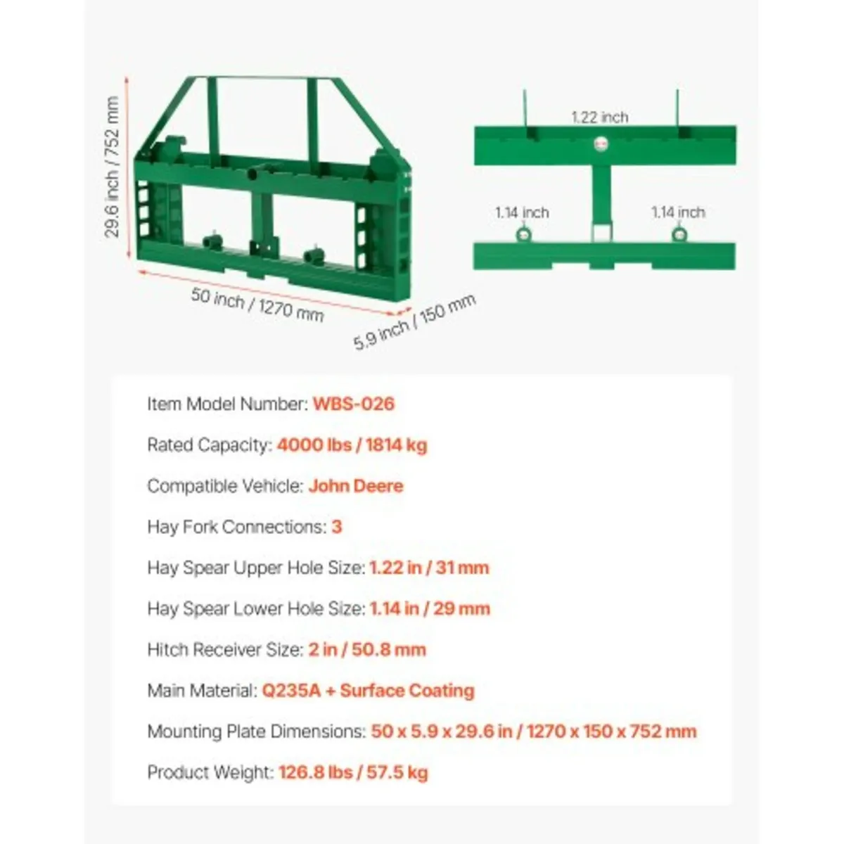 Skid Steer Pallet Frame, 1814 kg Rated Load Capaci - Image 3