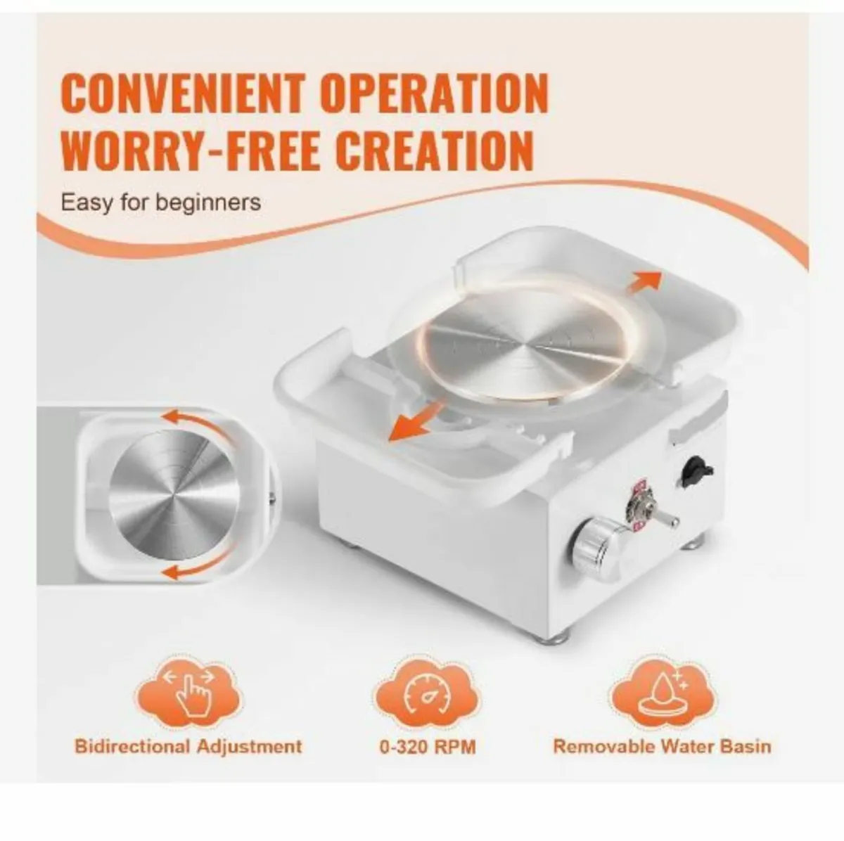 Mini Pottery Wheel, 0-320RPM Adjustable Speed - Image 2