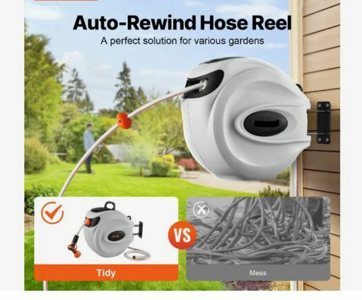 Retractable Garden Hose Reel, 1/2" x 131.23 ft Wal - Image 3