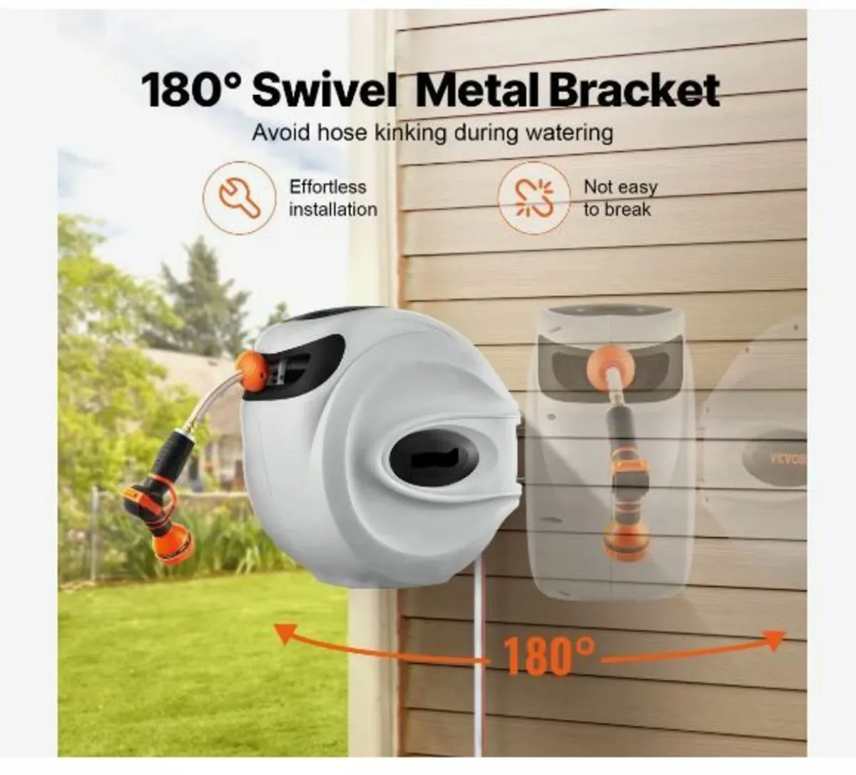 Retractable Garden Hose Reel, 1/2" x 131.23 ft Wal - Image 4