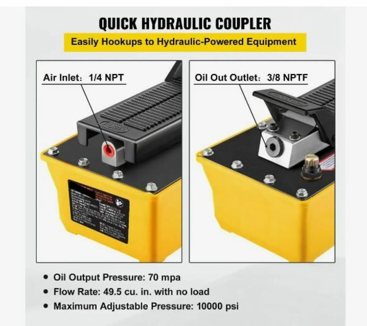 Air Hydraulic Pump, 10,000 PSI Hydraulic Foot Pum - Image 3