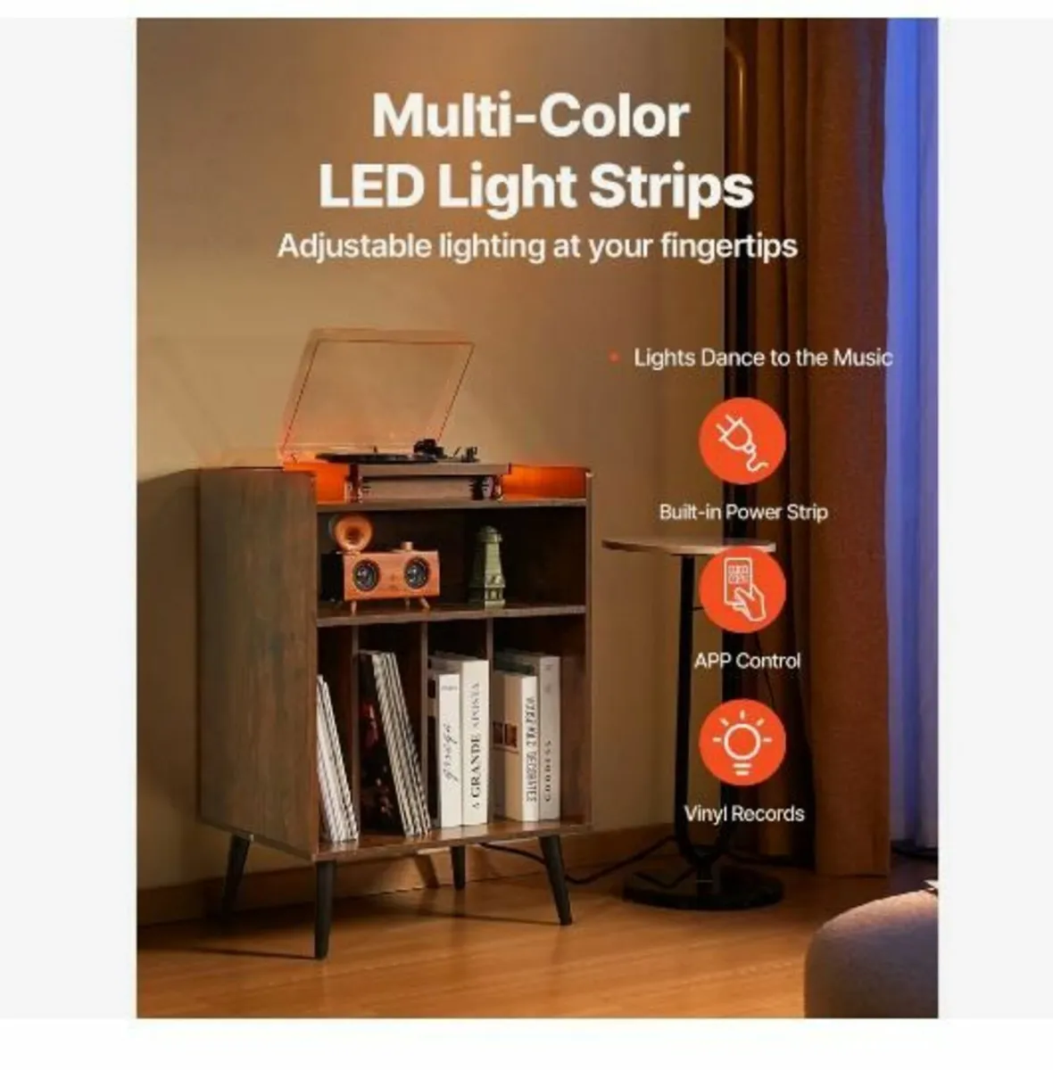 Record Player Stand with LED Light - Image 3