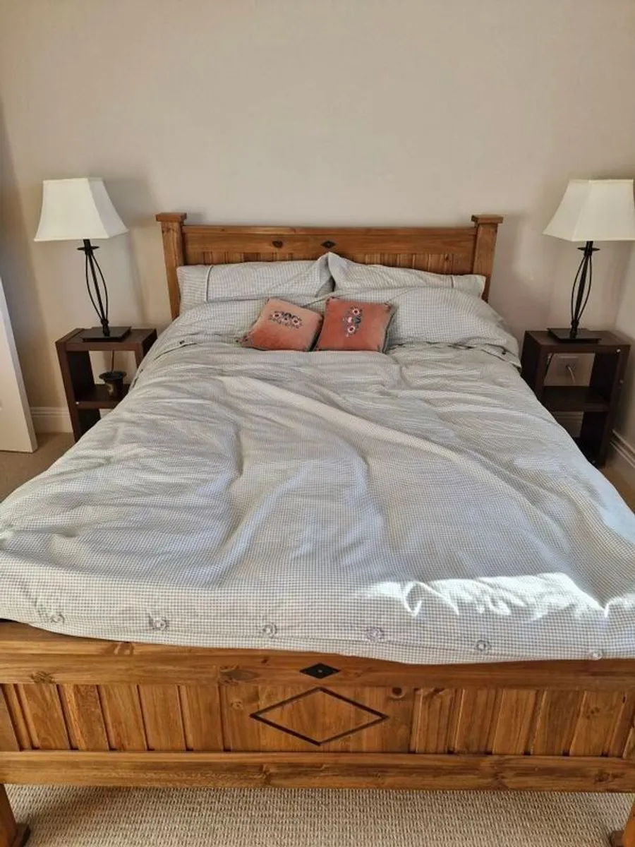 Wooden Double Bed Frame and Mattress - Image 1