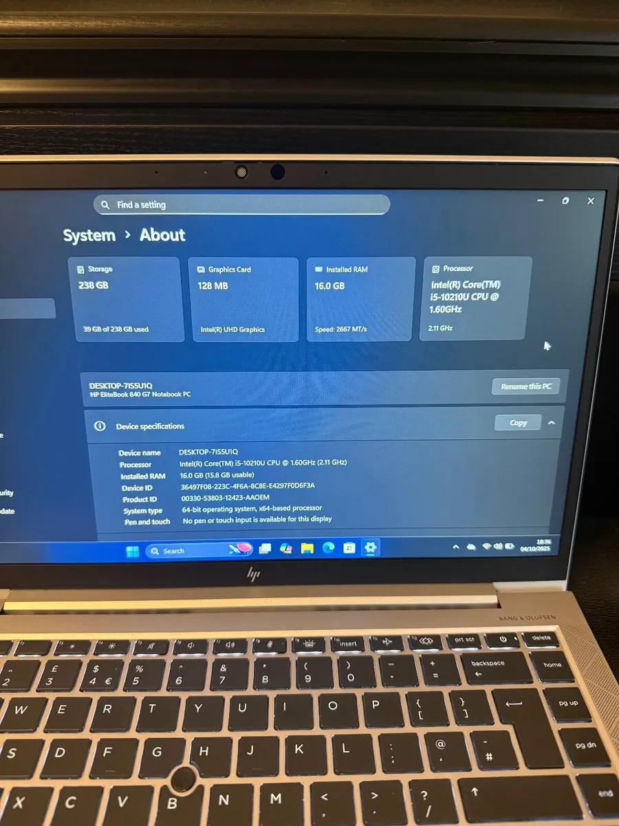 HP EliteBook 840 G7 Laptop i5/16GB/256SSD/FHD - Image 3