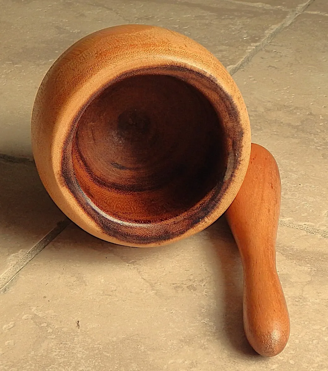 Large Hand Turned Wood Mortar &  Pestle - Image 2