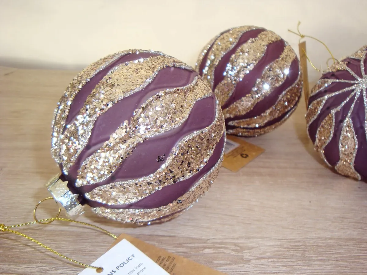 Champagne gold and purple baubles - NEW - Image 2