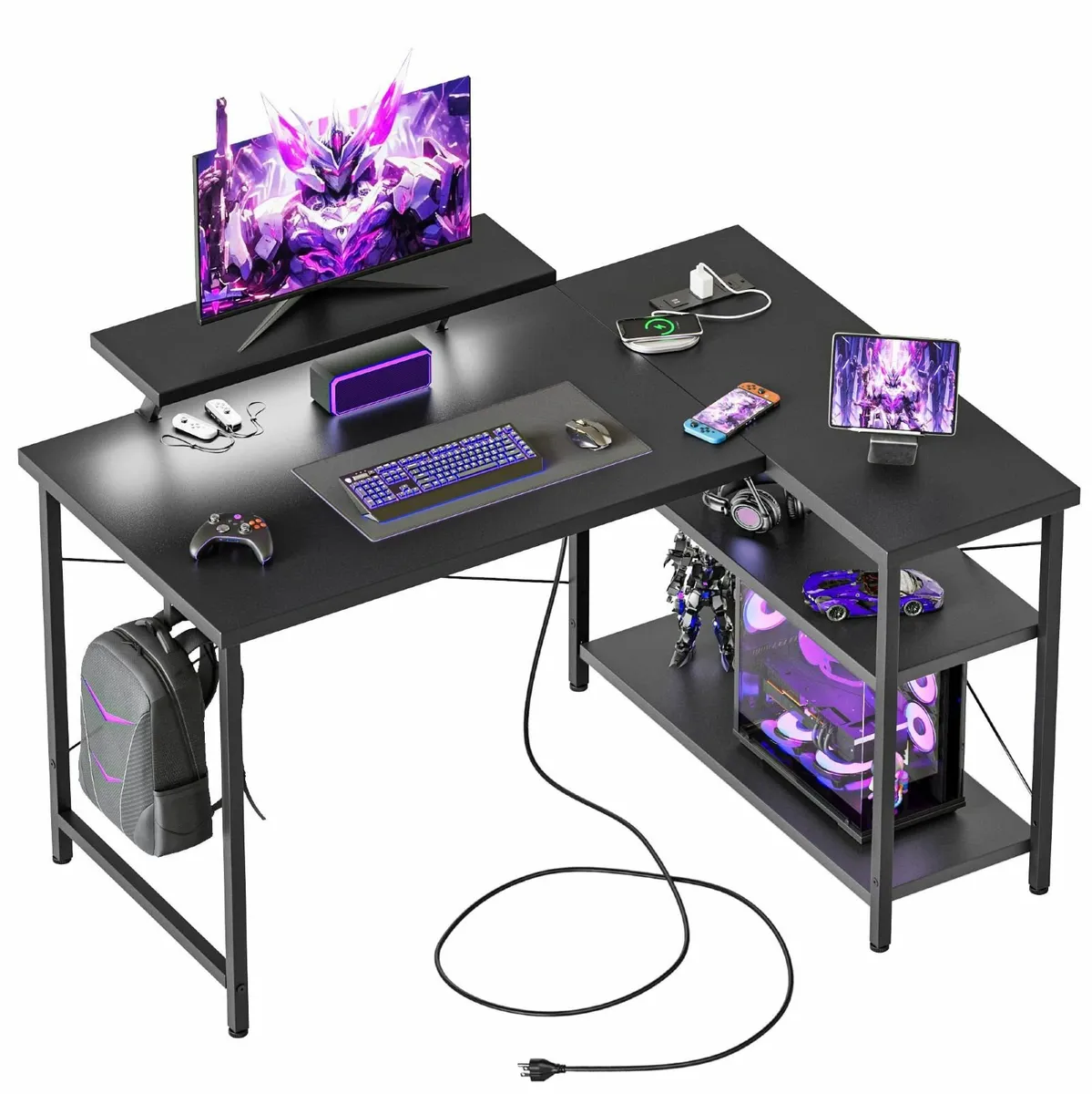 Small L-Shaped Desk with LED 100x70cm Computer - Image 1