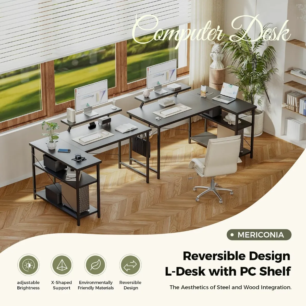 Small L-Shaped Desk with LED 100x70cm Computer - Image 3