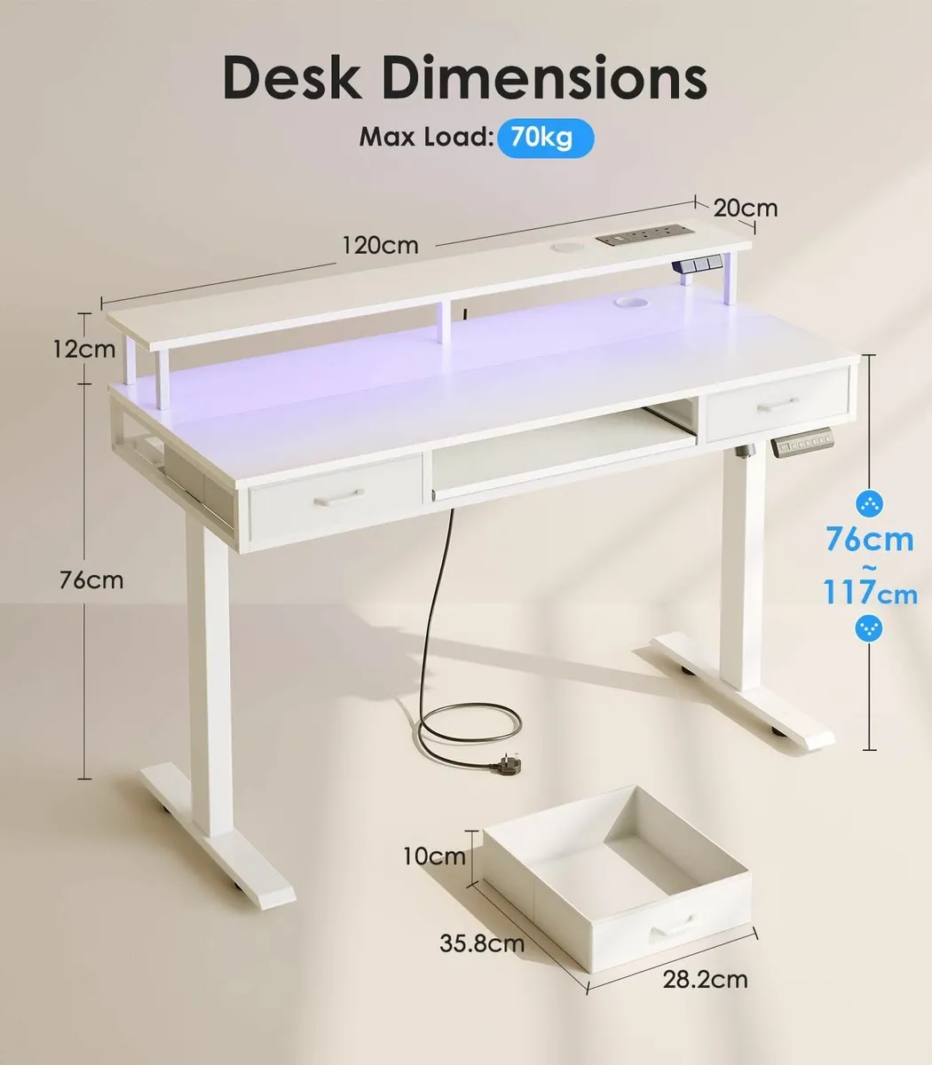 Height Adjustable Desk 120cm Electric Standing - Image 2