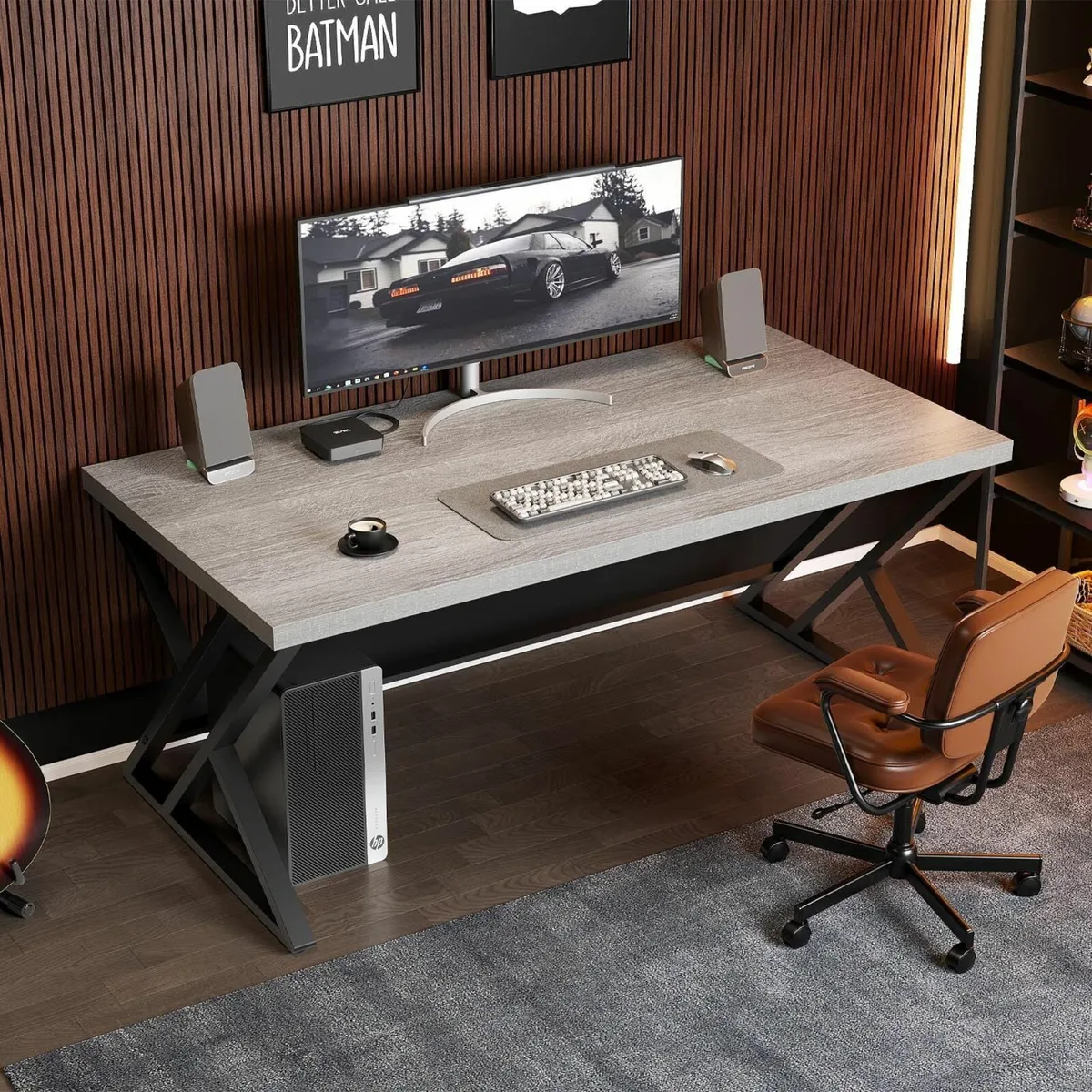 Grey Desk Industrial Wood Home Office Computer - Image 3