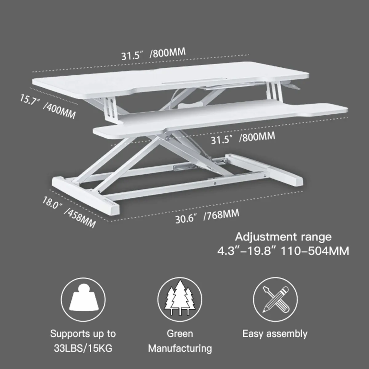 Medium 32 / 81 cm White Standing Desk Converter - Image 3