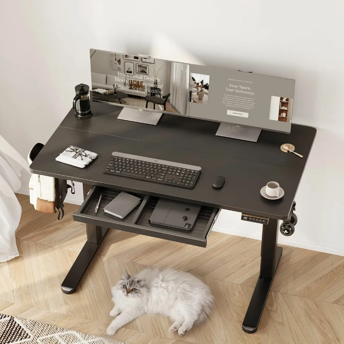 Electric Standing Desk with Drawer 120 x 60 cm - Image 2