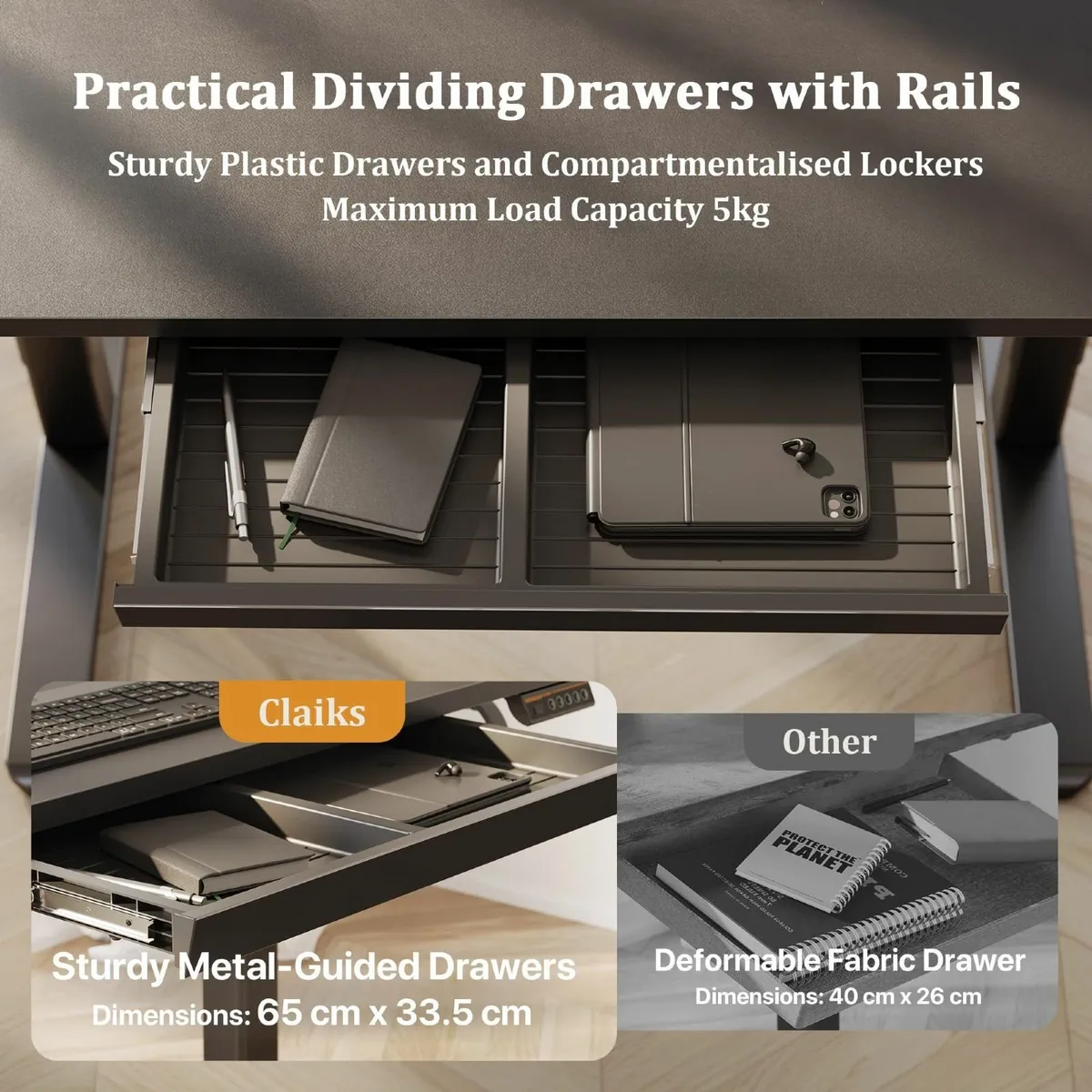 Electric Standing Desk with Drawer 120 x 60 cm - Image 4