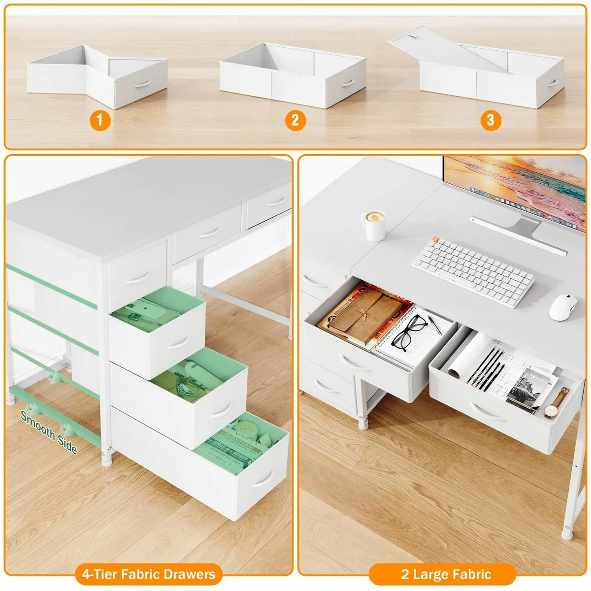 100x48 cm Desk Computer with 6 Fabric Drawers - Image 4