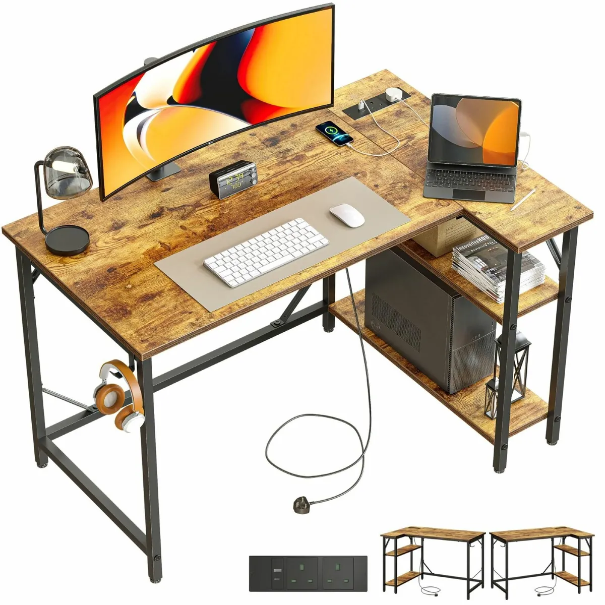 Small L Shaped Gaming Desk with Power Outlets - Image 1