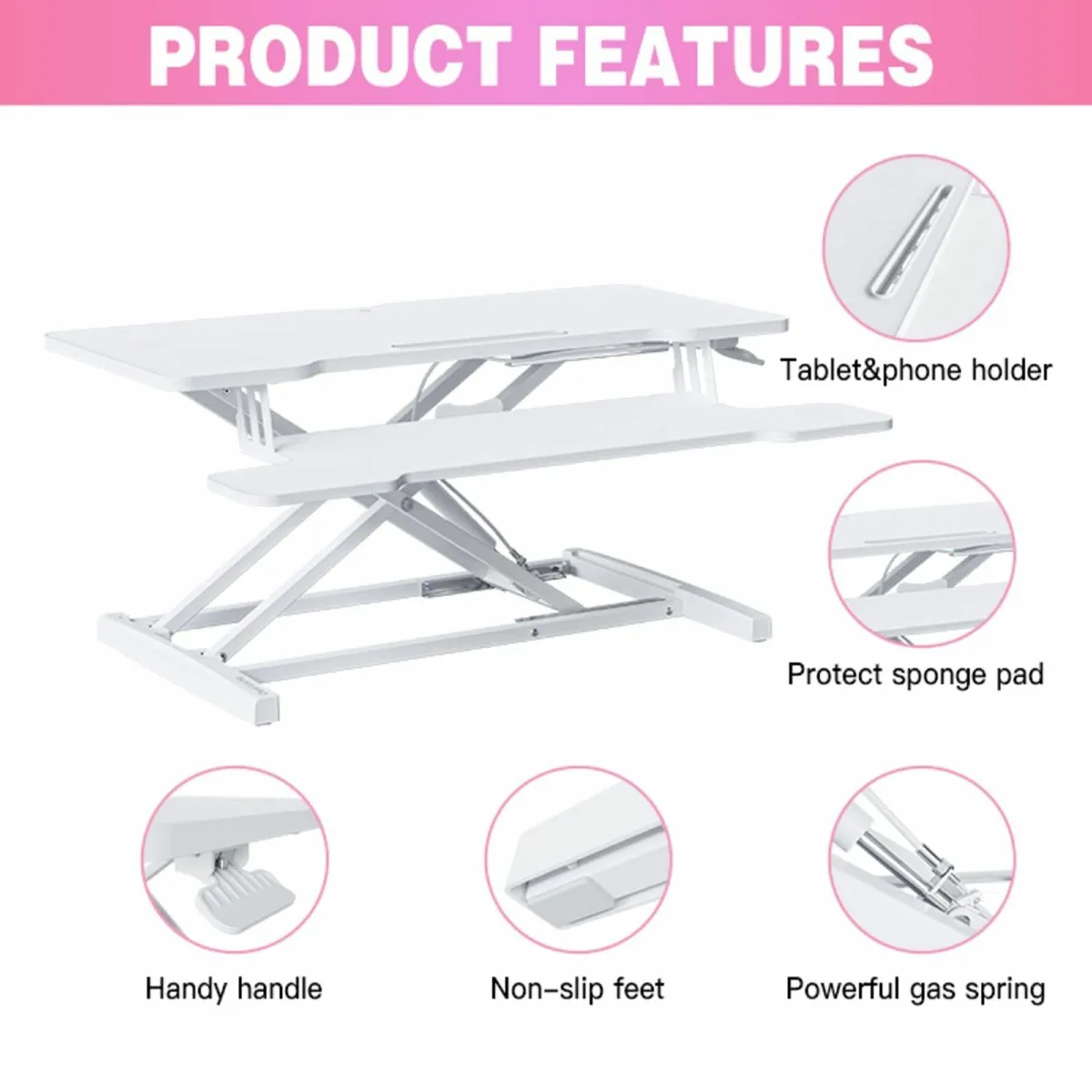 Medium 32 / 81 cm White Standing Desk Converter - Image 4