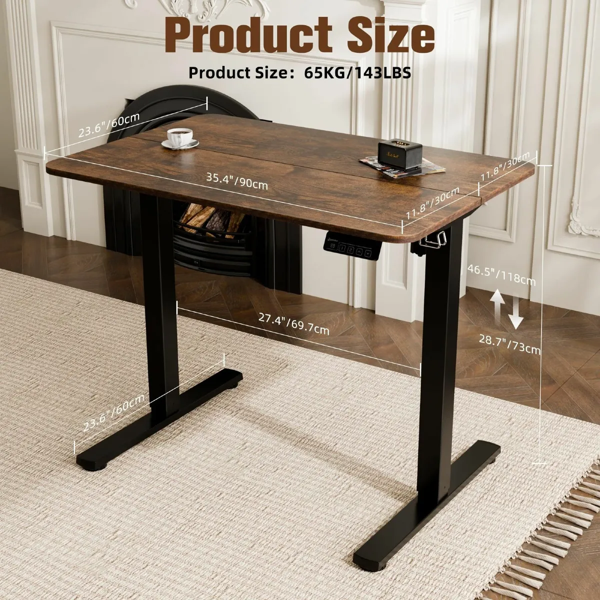 Electric Standing Desk 90x60cm Height Adjustable - Image 3